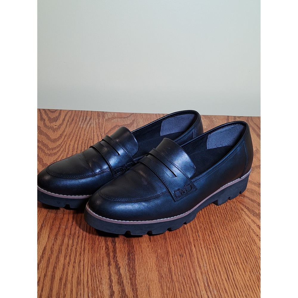 Vionic Cheryl II Black Leather Penny Loafers Slip-On Flat Shoes 9.5